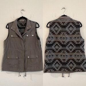 Entro Women Utility Vest Medium Tan Wool Blend Cloth Back Gorpcore Bohemian